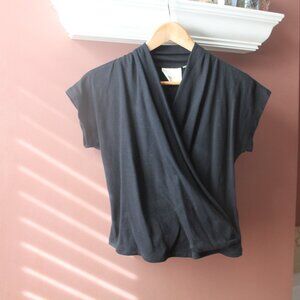 Maeve Anthropologie Short Sleeve Wrap Front Shirt S Black Wakefield Blouse